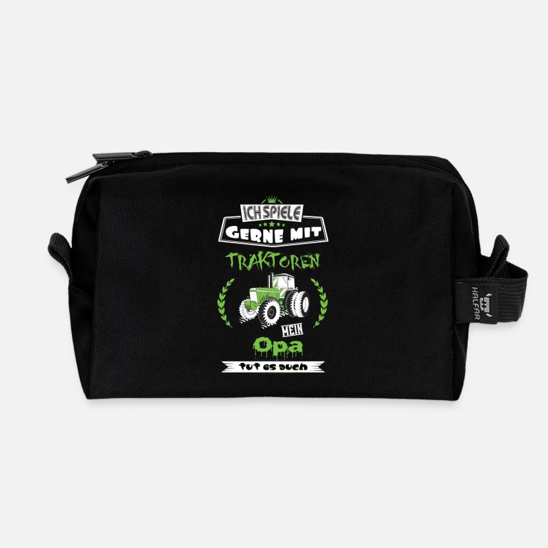 Landwirt Opa mit Traktor Liebhaber Geschenk Tshirt - Recycelte Kulturtasche - Schwarz