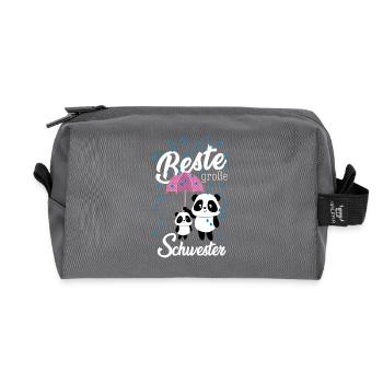 Beste große Schwester Panda Geschwister Mädchen - Recycelte Kulturtasche - Anthrazit - Vorne