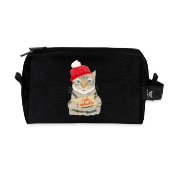 Süße Katze wünscht Frohe Weihnachten - Recycelte Kulturtasche - Schwarz - Vorne