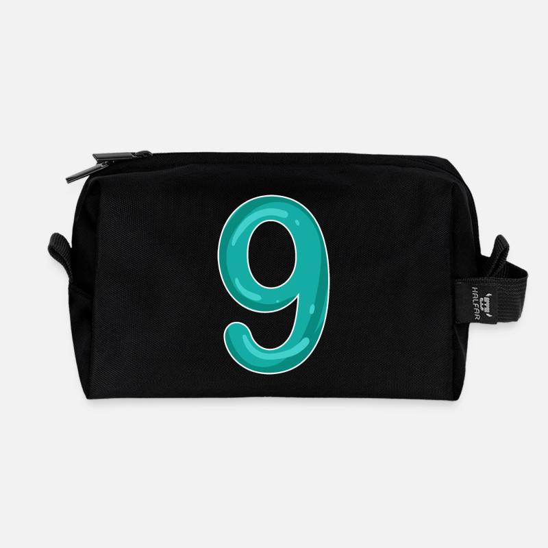 Number 9 - Nine - 9 Motif - Recycled Toiletry Zip Bag - black