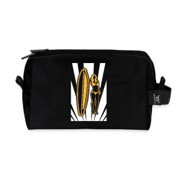Surfing Sketch - Recycled Toiletry Zip Bag - black - Front
