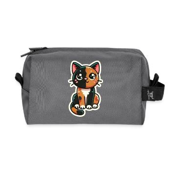 Cute Tortoiseshell / tricolor Cat is sitting nice - Recycled Toiletry Zip Bag - anthracite - Front