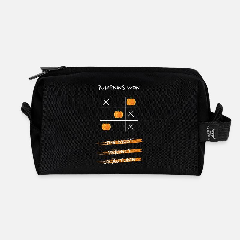 Kürbis Tic Tac Toe Design - Recycelte Kulturtasche - Schwarz