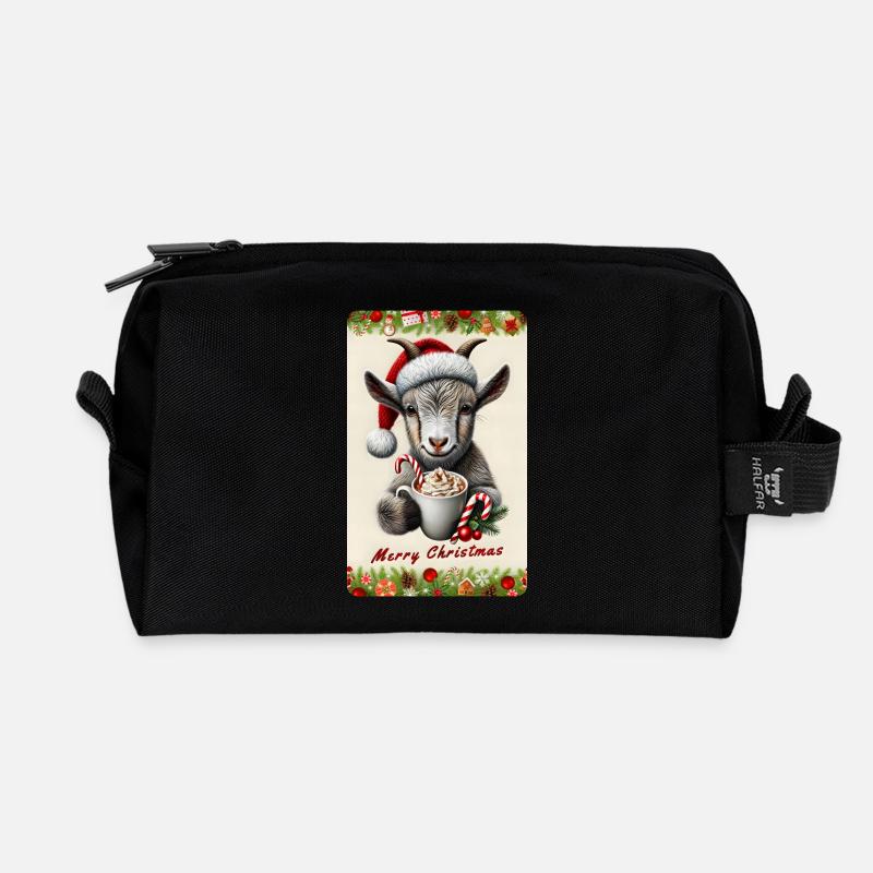 Chèvre de Noël au chocolat chaud - Trousse de toilette en tissu recyclé - noir