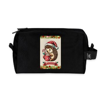 Hérissons de Noël au chocolat chaud - Trousse de toilette en tissu recyclé - noir - Devant