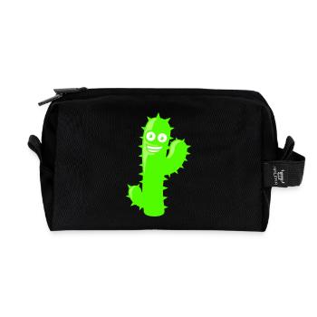 Cactus Waving Spines Desert Funny Face Cacti - Recycled Toiletry Zip Bag - black - Front