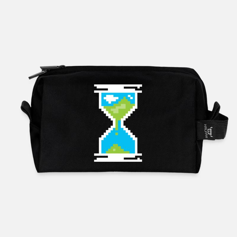 Pixel Sanduhr Symbol -Landschaft der Erde - Recycelte Kulturtasche - Schwarz