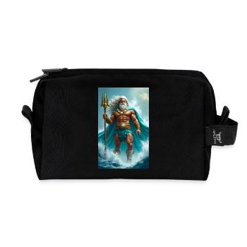 Poséidon, puissant dieu de la mer avec trident, vagues - Trousse de toilette en tissu recyclé - noir - Devant