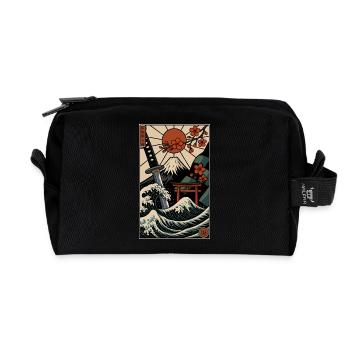 Japanese print - Recycled Toiletry Zip Bag - black - Front