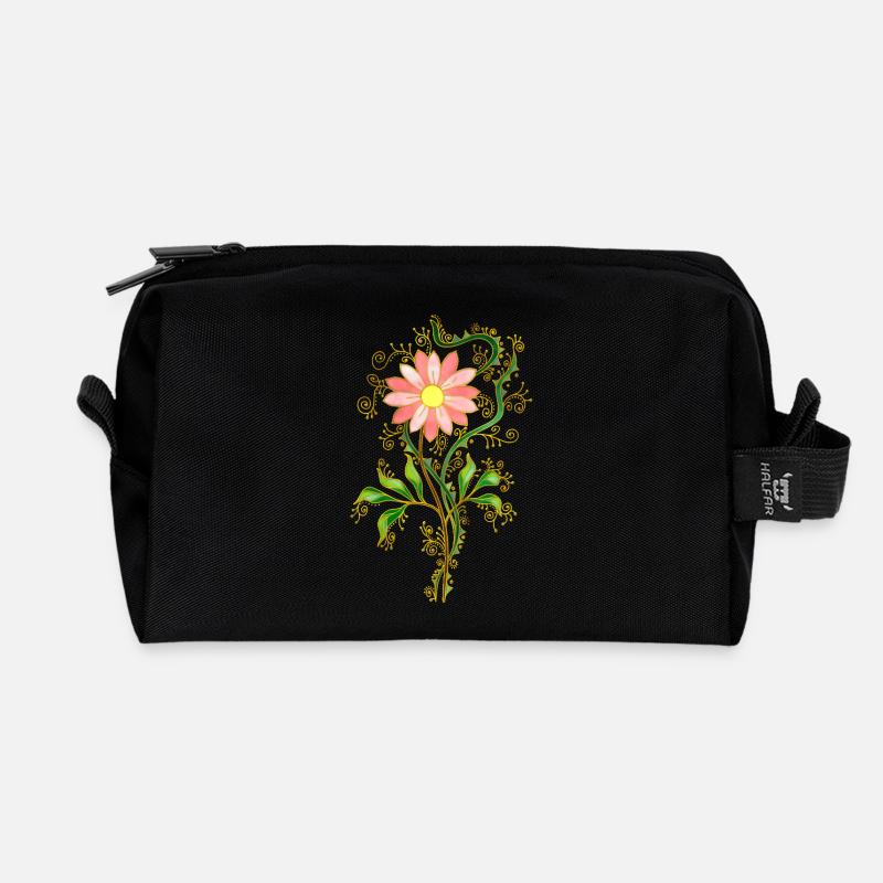 Blume - Recycelte Kulturtasche - Schwarz