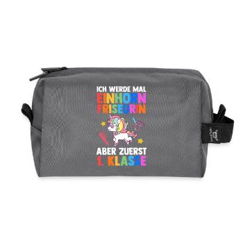 Unicorn Hairdresser First Grade School Enrollment - Recycled Toiletry Zip Bag - anthracite - Front