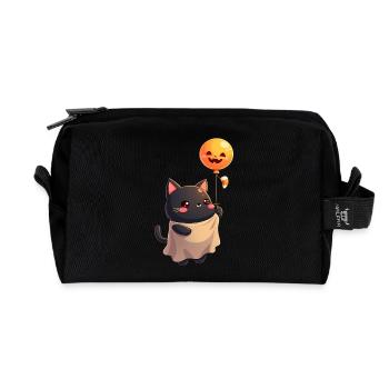 Halloween Cat with Halloween Pumpkin - Recycelte Kulturtasche - Schwarz - Vorne