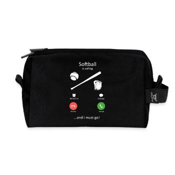 Softball Is Calling Funny Phone Screen Design - Recycled Toiletry Zip Bag - black - Front