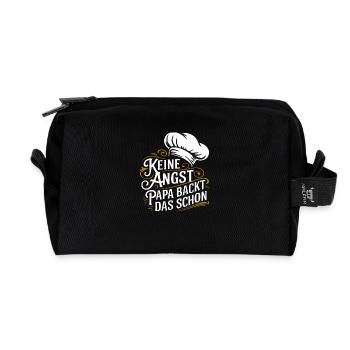 Papa backt das schon. Unser Papa ist Bäcker - Recycelte Kulturtasche - Schwarz - Vorne