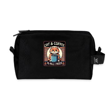 Katze und Kaffee ist alles was ich brauche - Recycelte Kulturtasche - Schwarz - Vorne