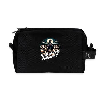 Funny Shepherd Motif with Herd Shepherd and Saying - Recycled Toiletry Zip Bag - black - Front