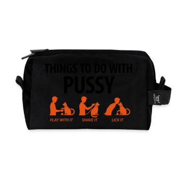 Les choses que vous pouvez faire avec une chatte. - Trousse de toilette en tissu recyclé - noir - Devant
