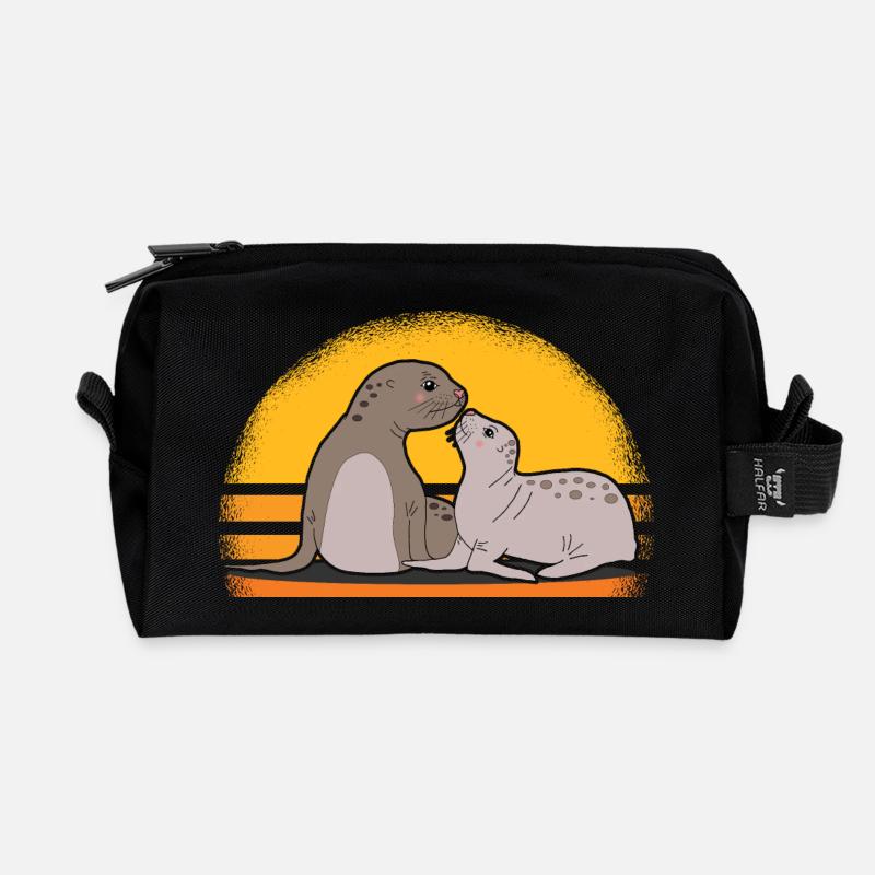 Robbe mit Baby niedliche Seehunde Robben Geschenk - Recycelte Kulturtasche - Schwarz