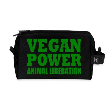 Vegan power animal liberation - Recycled Toiletry Zip Bag - black - Front