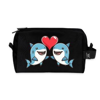 Couple de requins Amour Saint-Valentin - Trousse de toilette en tissu recyclé - noir - Devant