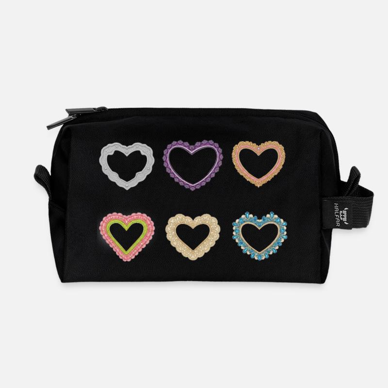 Filigrane Spitzenherzen - Recycelte Kulturtasche - Schwarz