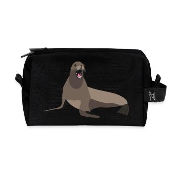Sea Lion Print - Recycled Toiletry Zip Bag - black - Front