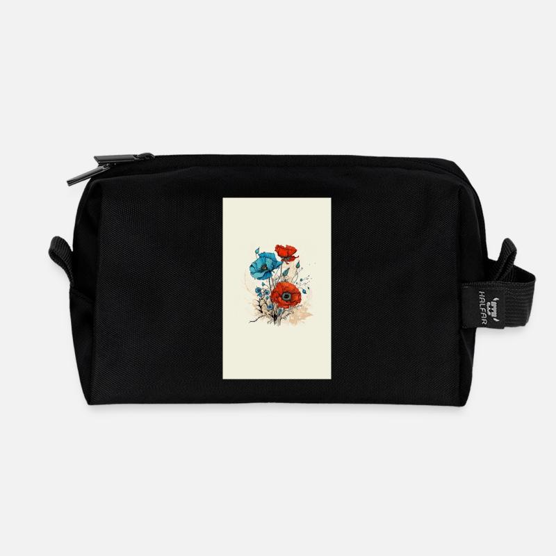 Coquelicots - Trousse de toilette en tissu recyclé - noir