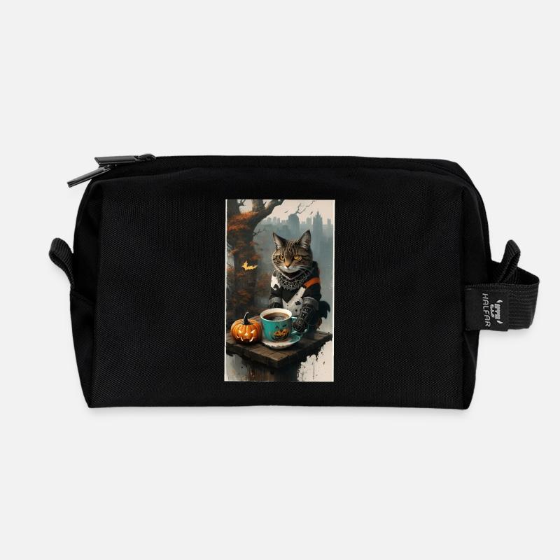 Cat dressed halloween - Recycled Toiletry Zip Bag - black