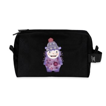 cute purple monster with winter hat - Recycled Toiletry Zip Bag - black - Front