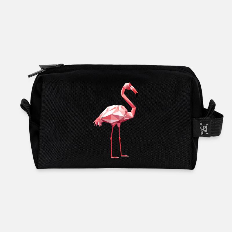 Flamingo in Geometric Style - Recycled Toiletry Zip Bag - black