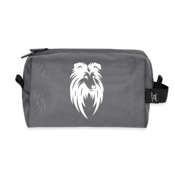 Geometric long-haired dog in tribal style - Recycled Toiletry Zip Bag - anthracite - Front