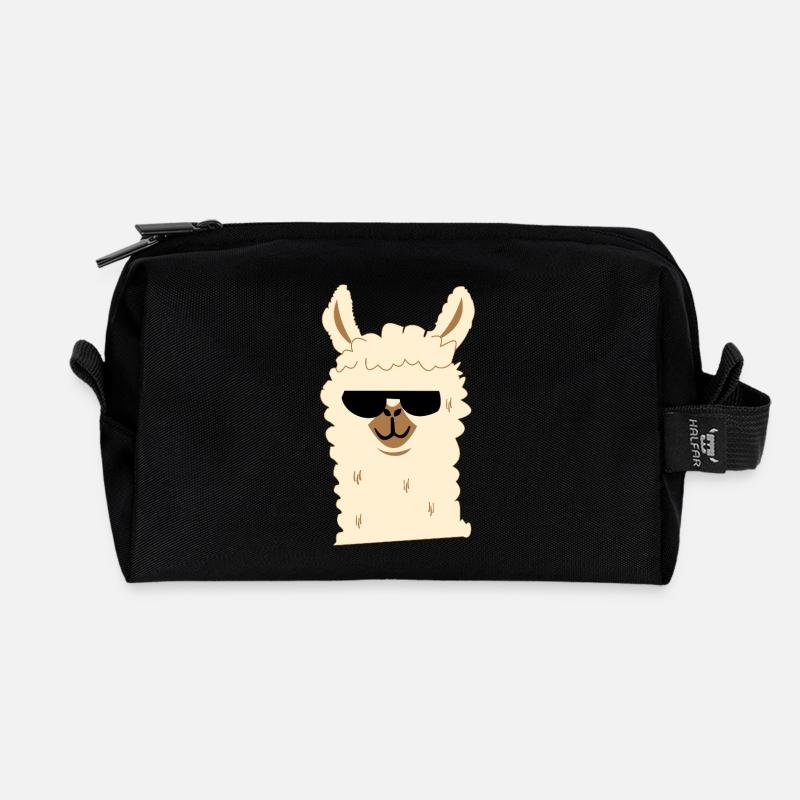 Llama with sunglasses - Recycled Toiletry Zip Bag - black