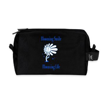 Blooming Smile - Graphique floral avec un message - Trousse de toilette en tissu recyclé - noir - Devant
