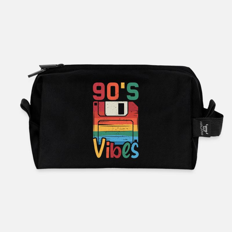 90's Vibes – Retro Design mit Vintage Floppy Disk - Recycelte Kulturtasche - Schwarz