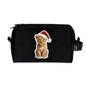 Wild little lion celebrates Christmas - Recycled Toiletry Zip Bag - black - Front