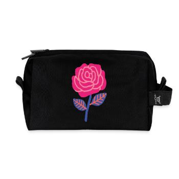 Ruby rose with blue leaves - Recycled Toiletry Zip Bag - black - Front