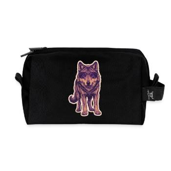 Wolf with sunglasses - Recycled Toiletry Zip Bag - black - Front