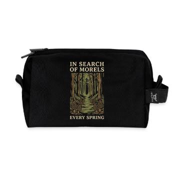 Morel mushroom hunters Wild morel mushrooms on - Recycled Toiletry Zip Bag - black - Front