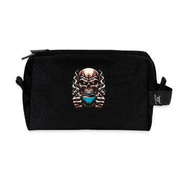 Skull mit Kaffeebecher Kaffee - Recycelte Kulturtasche - Schwarz - Vorne