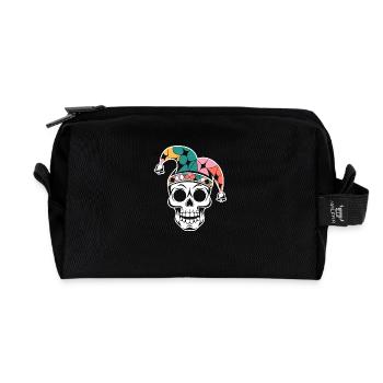 Funny Skull with Fool's Cap - Recycled Toiletry Zip Bag - black - Front