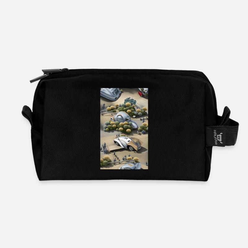 Futuristic car - Recycled Toiletry Zip Bag - black