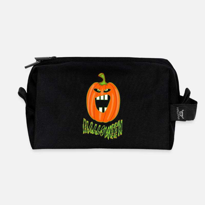 Herbstlicher Kürbis zu Halloween - Recycelte Kulturtasche - Schwarz