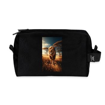 Lion on the savannah - Recycled Toiletry Zip Bag - black - Front