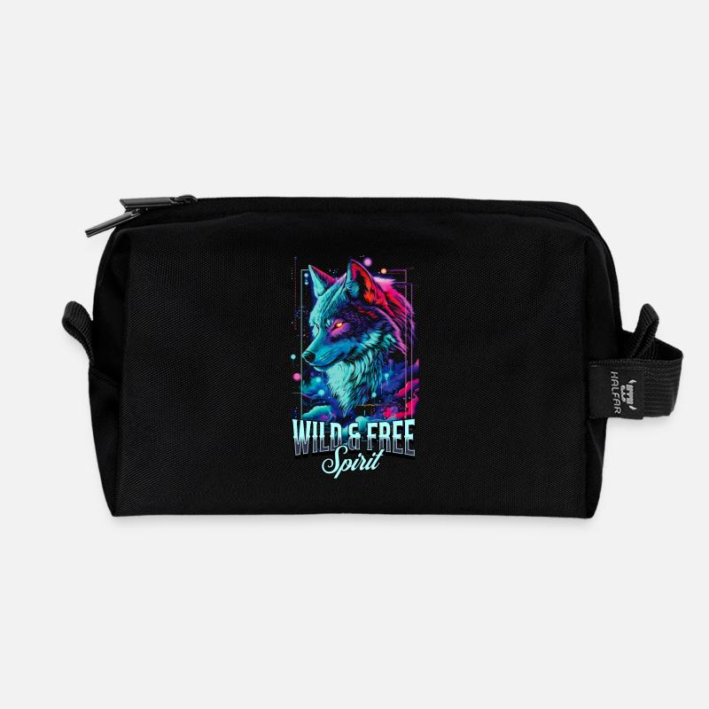 Wolf Wolfskopf Raubtier Wildnis Neon Bunt Kunst - Recycelte Kulturtasche - Schwarz