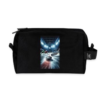 Hockey sur glace. Bâton et rondelle. - Trousse de toilette en tissu recyclé - noir - Devant