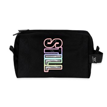 STILL ILL – pastel lettering with character - Recycled Toiletry Zip Bag - black - Front
