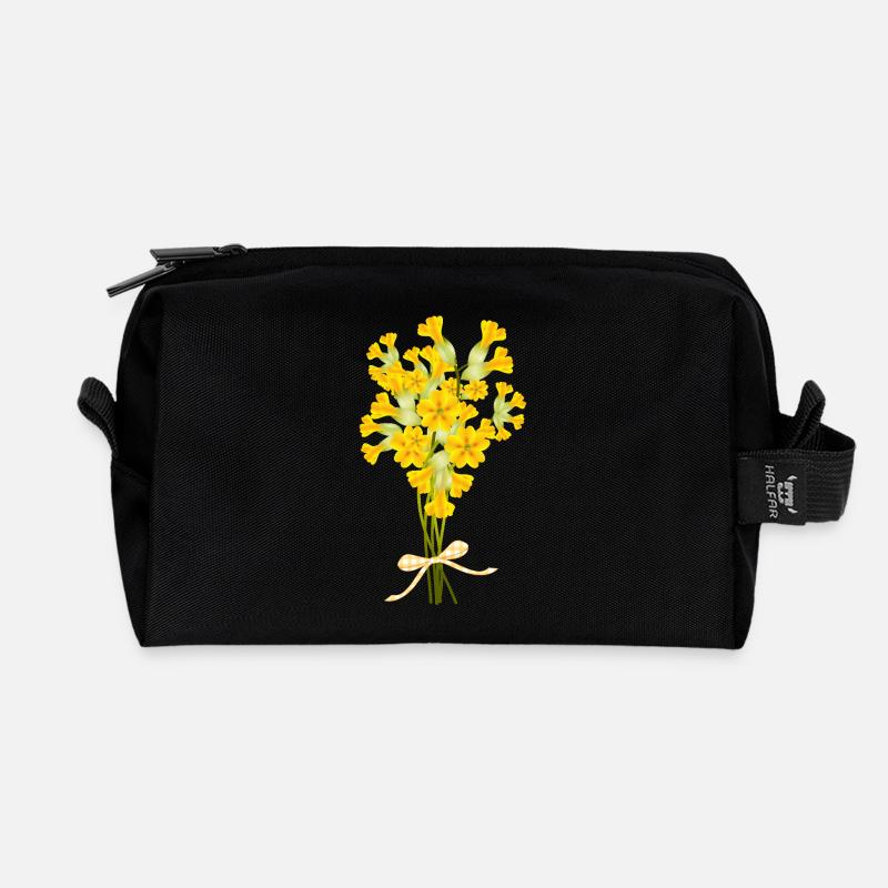 Schlüsselblumen Strauß–Frühlingshafte Illustration - Recycelte Kulturtasche - Schwarz