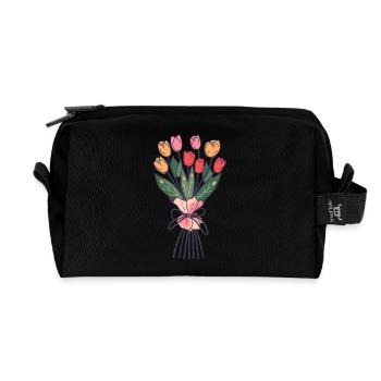 Bouquet de tulipes peint à la main - Trousse de toilette en tissu recyclé - noir - Devant