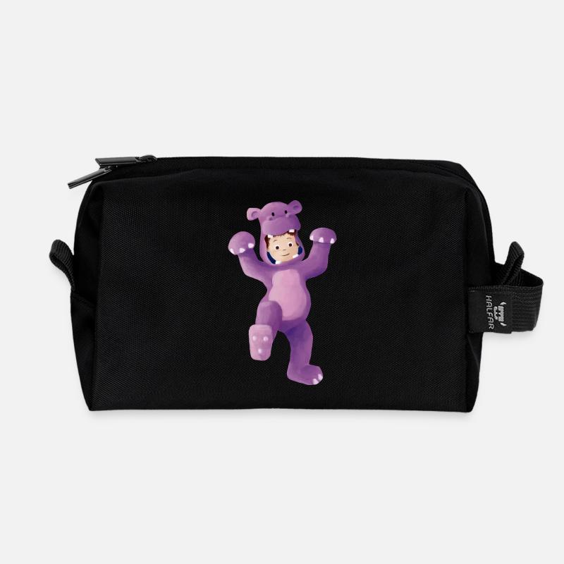 Boy dressed as a hippopotamus - Recycled Toiletry Zip Bag - black