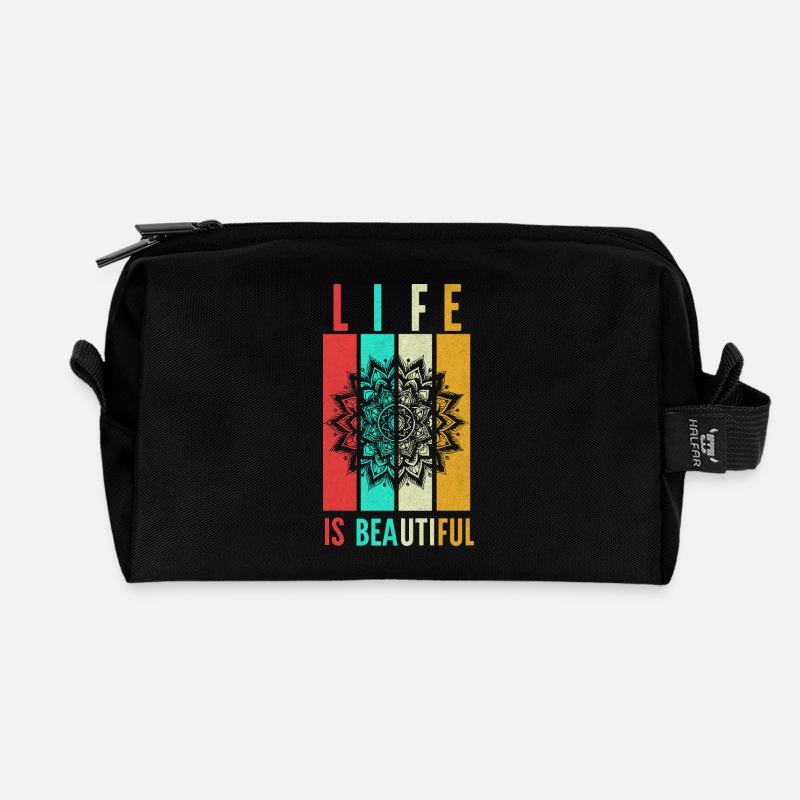Leben Ist Schön Mandala - Recycelte Kulturtasche - Schwarz